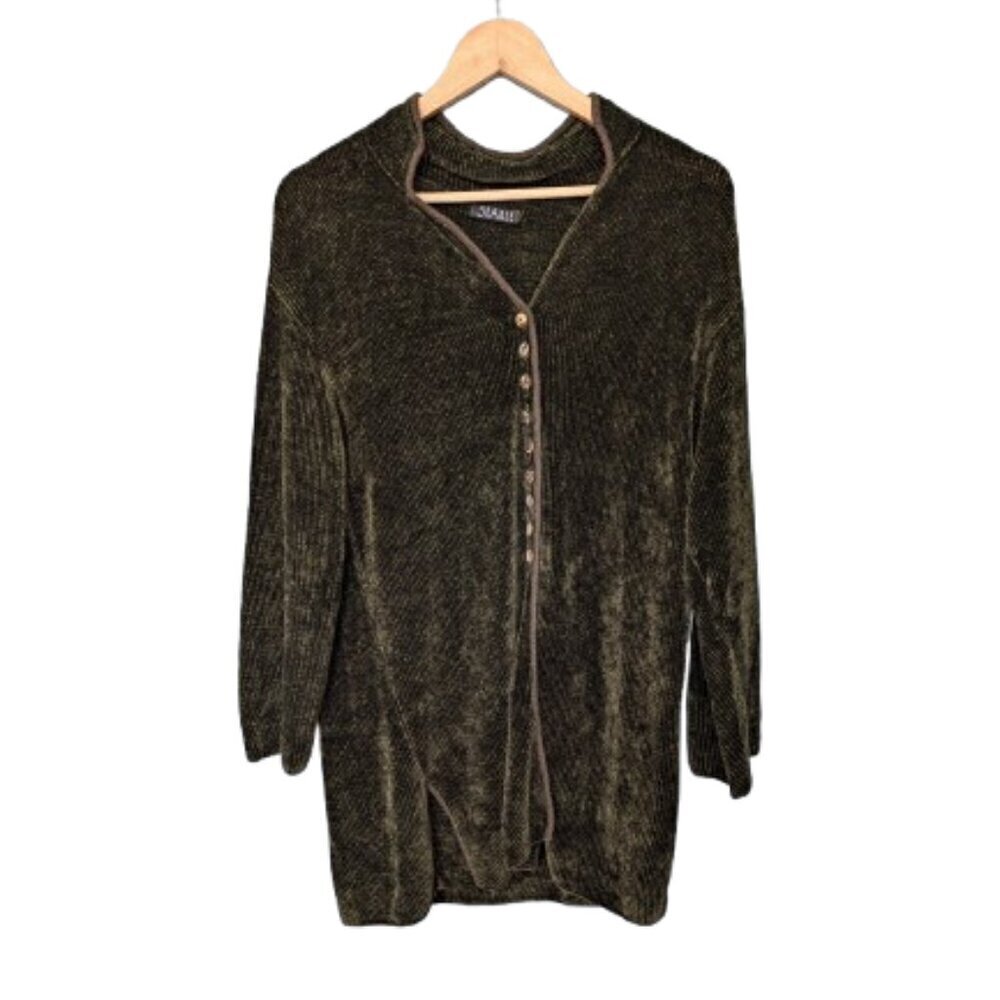 Olive Green Vintage Searle Button Front Chenille Tunic